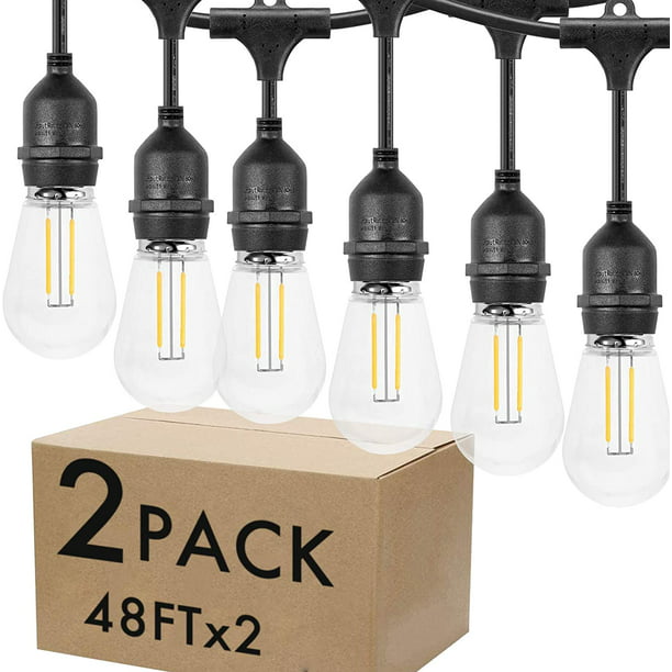 Replaceable ETL Listed Lightdot 96 FT Hanging Lights for Cafe Bistro Gazebo Garden Backyard Outdoor Dimmable Linkable Heavy Duty Led Light String with 30+2 2W Shatterproof LED Bulbs 2x48FT 